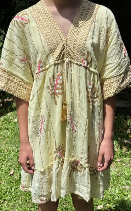 Vestido Boho Corto Amarillo y Dorado