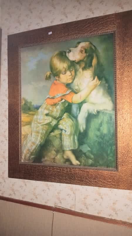 Cuadro Decorativo Antiguo - Imagen Niño y Perro