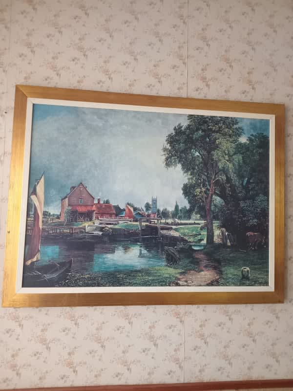 Cuadro Decorativo Paisaje Rural - Marco Dorado