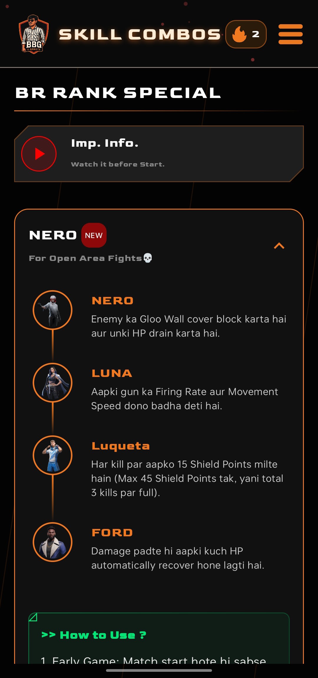 bbg esports skill combinations