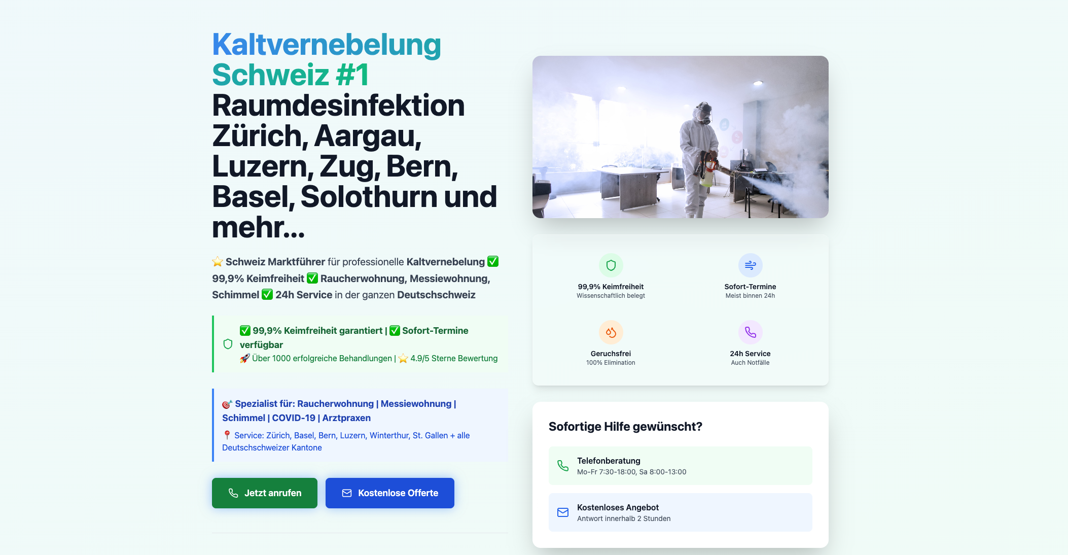Kaltvernebelung Desinfektion Ch Webseite Screenshot