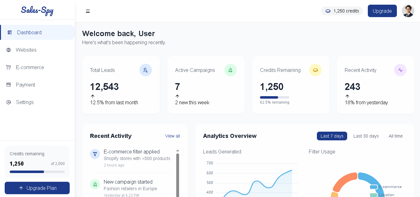 Ecommerce leads dashboard