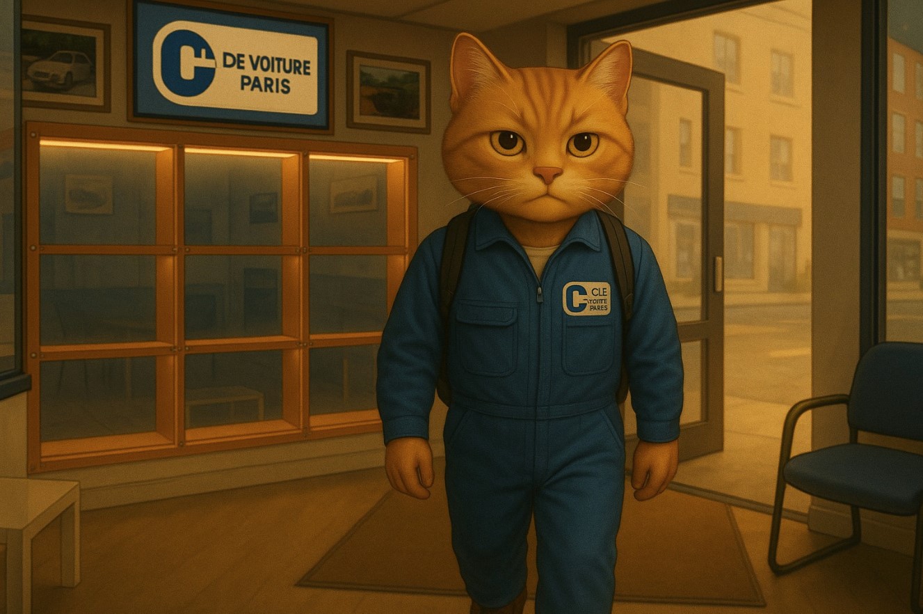 Le Chat-cinéaste seul dans sa boutique vide à Paris