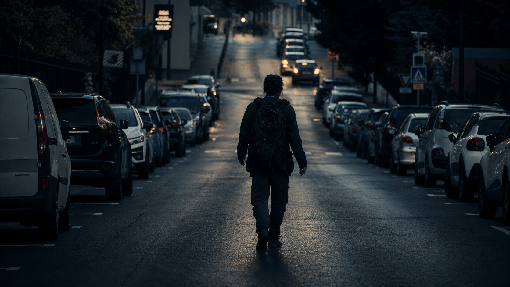 Le créateur marche seul dans la rue