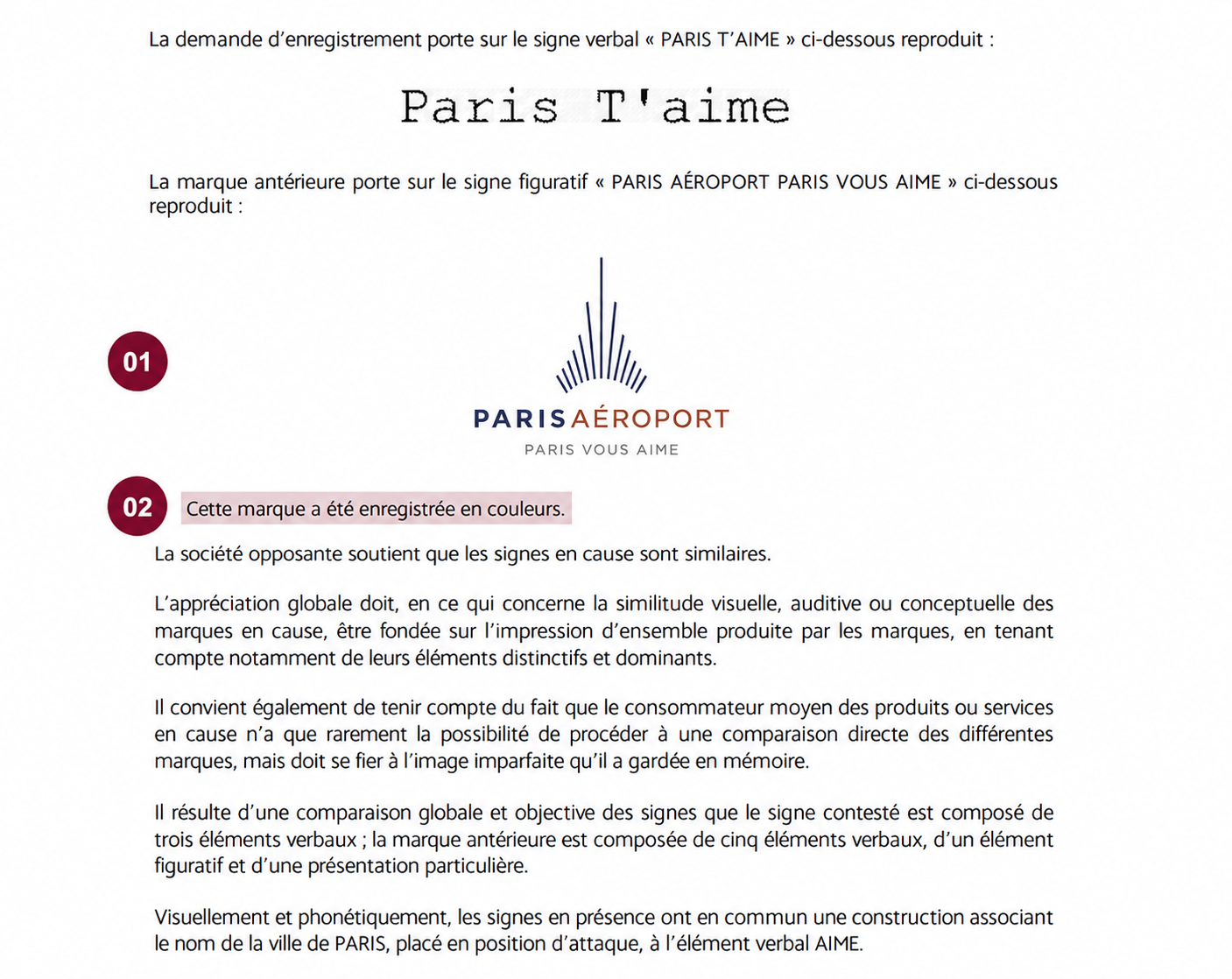 Extrait de la décision ADP présentant PARIS T’AIME et PARIS AÉROPORT PARIS VOUS AIME dans leur état reproduit.