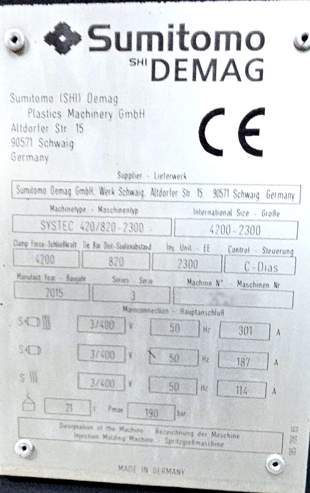 Sumitomo SHI DEMAG SYSTEC 420/820-2300 Servo (2015) – vista 11