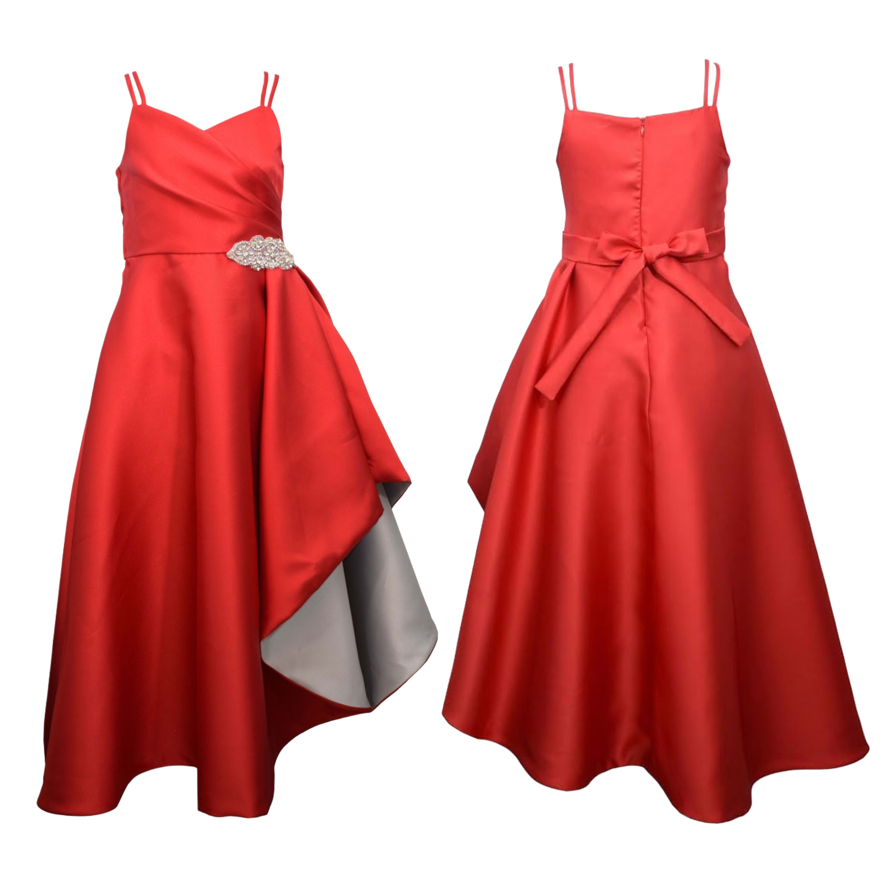 Double straple crystal brooch, side drape ball dress
