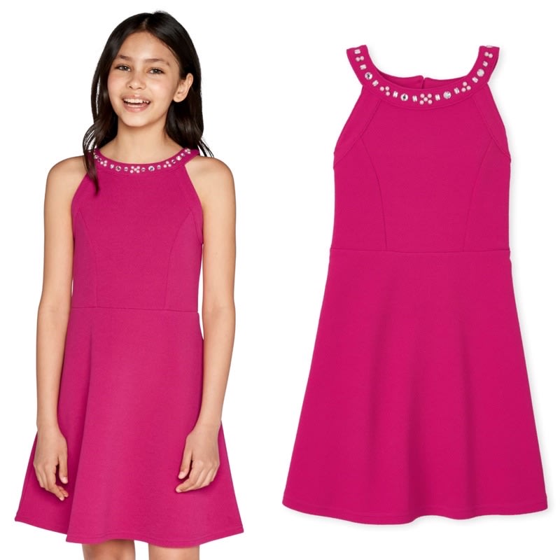 Pink causual dress with reine stone