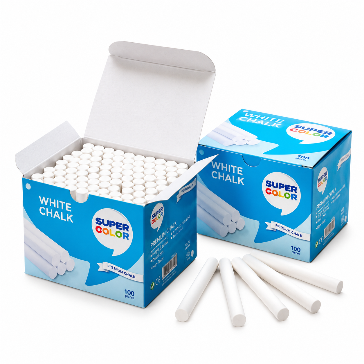 Craies blanches pour tableau noir Super Color – Boîte de 100 pièces