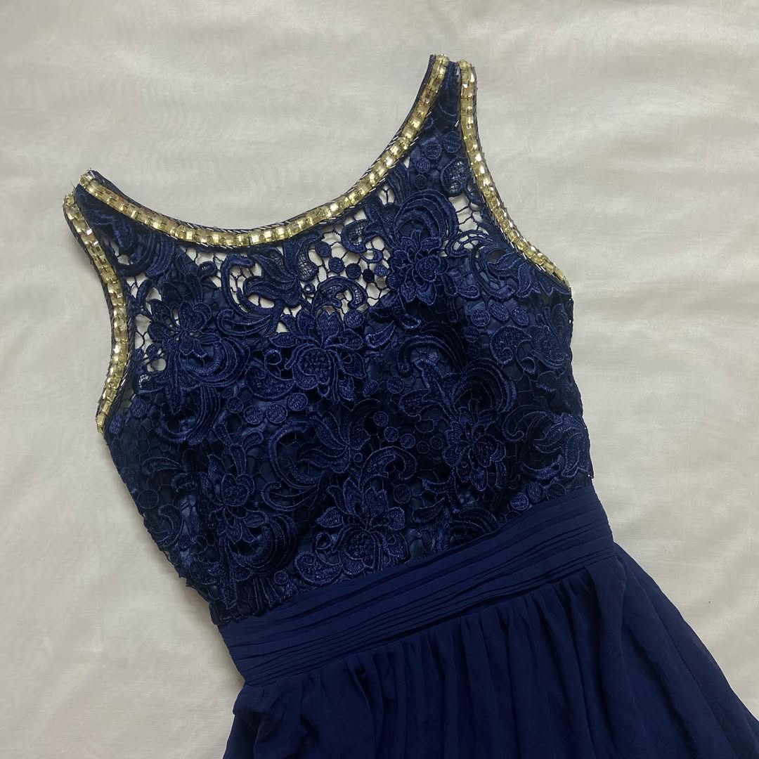 Navy Stone Embellished Long Gown