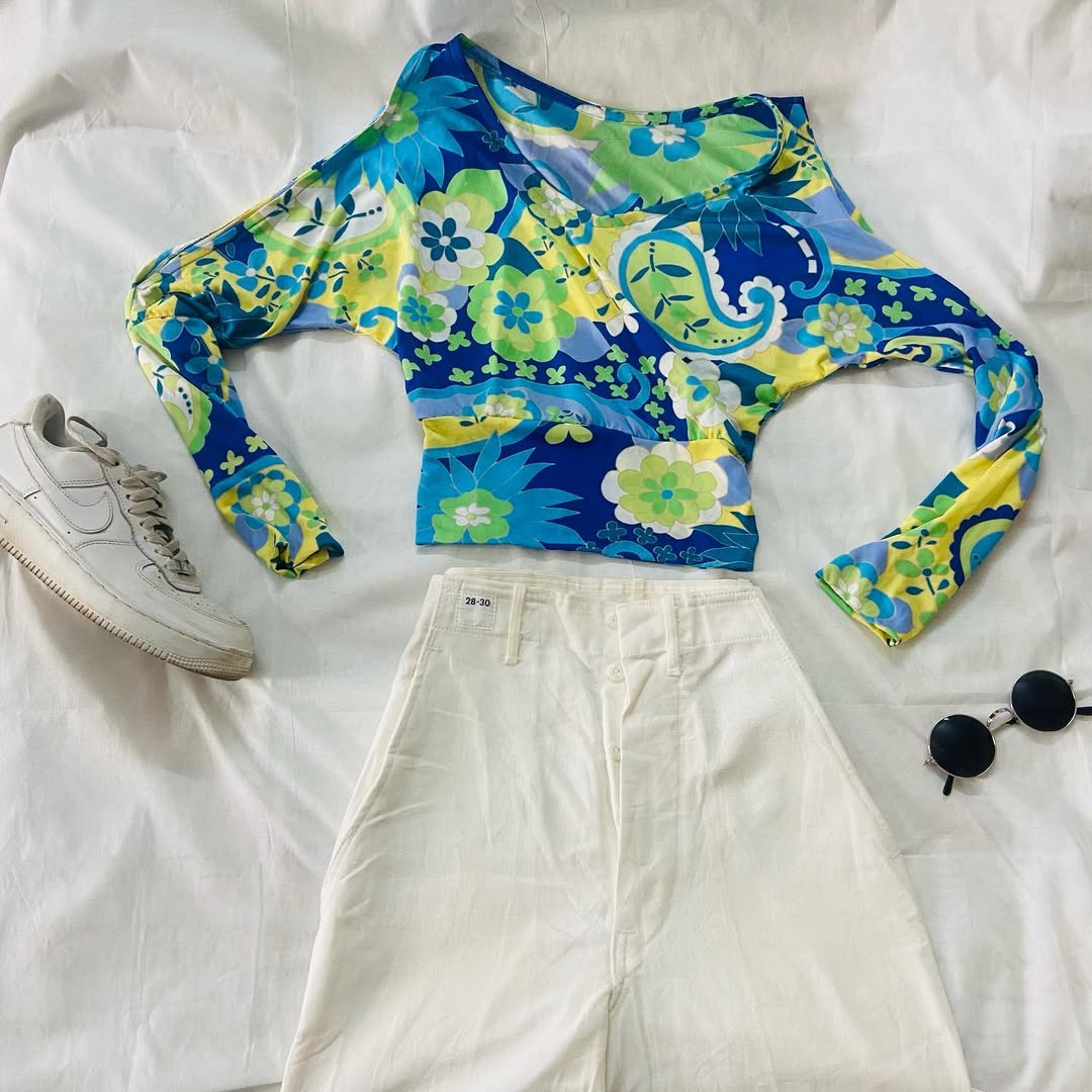 Y2k Vibrant Print Cold Shoulder