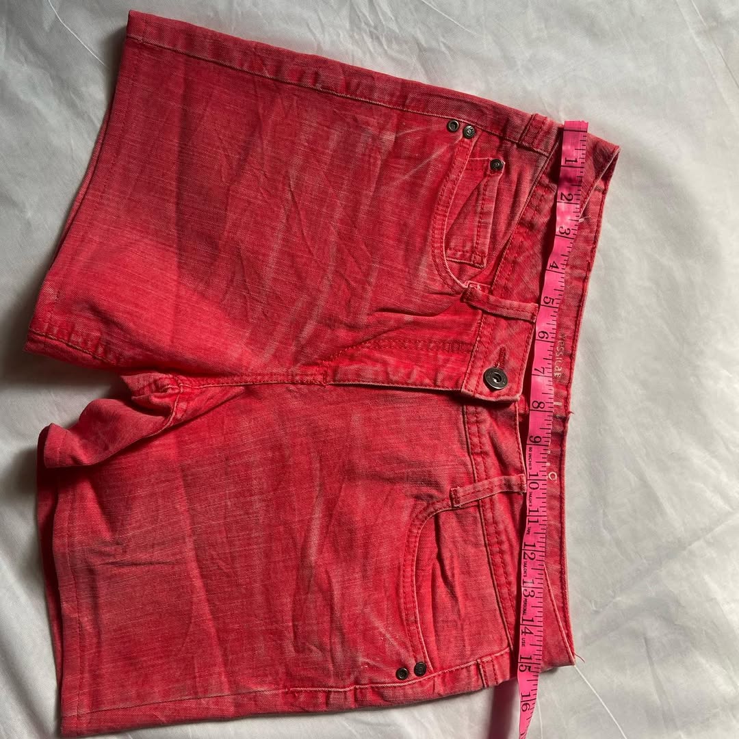 Red Faded Denim Shorts Waist