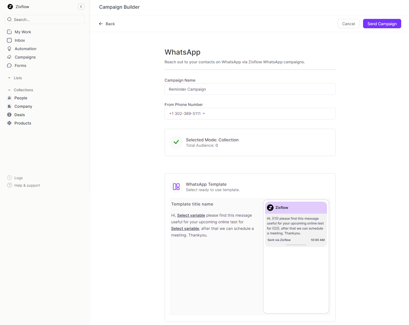 Zixflow Campaign Builder