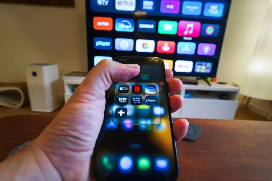 A TV showing streaming app choices
