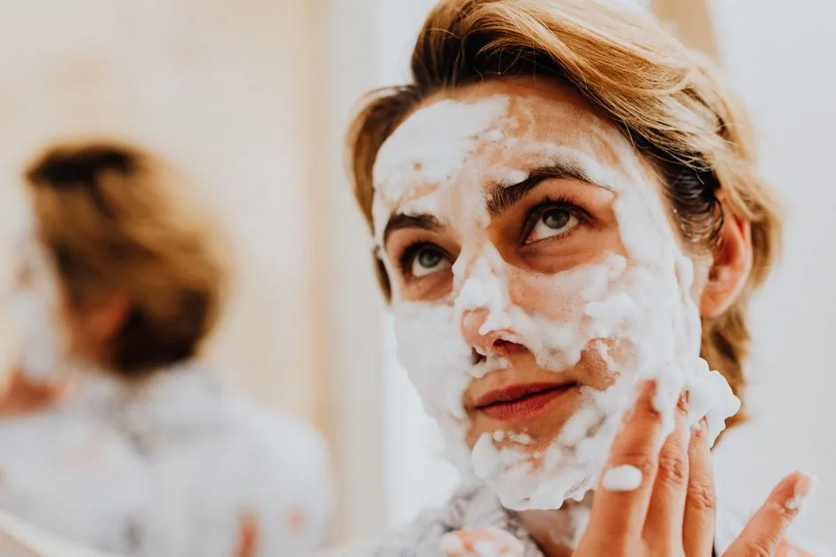 Cleanser products on a bathroom counter