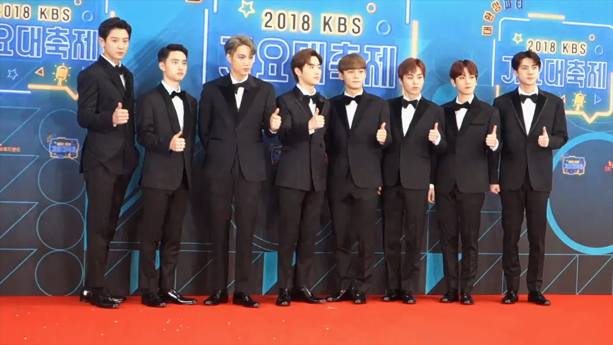 A licensed photo of the K-pop group EXO performing
