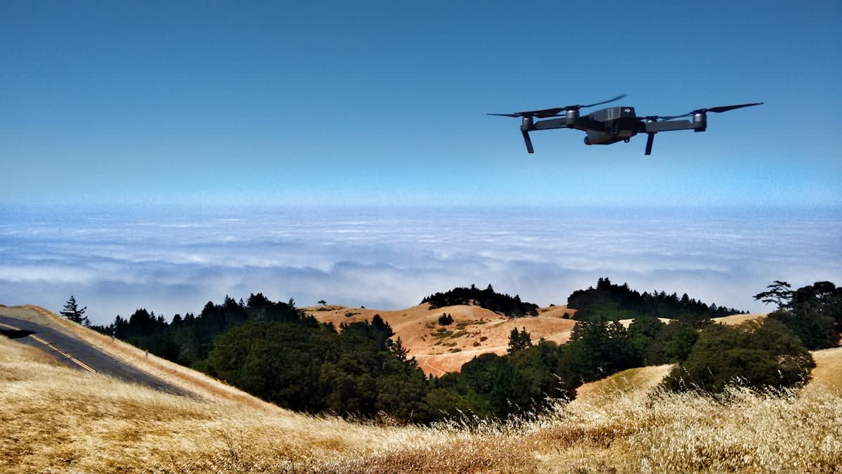 High-tech agriculture drones over a field