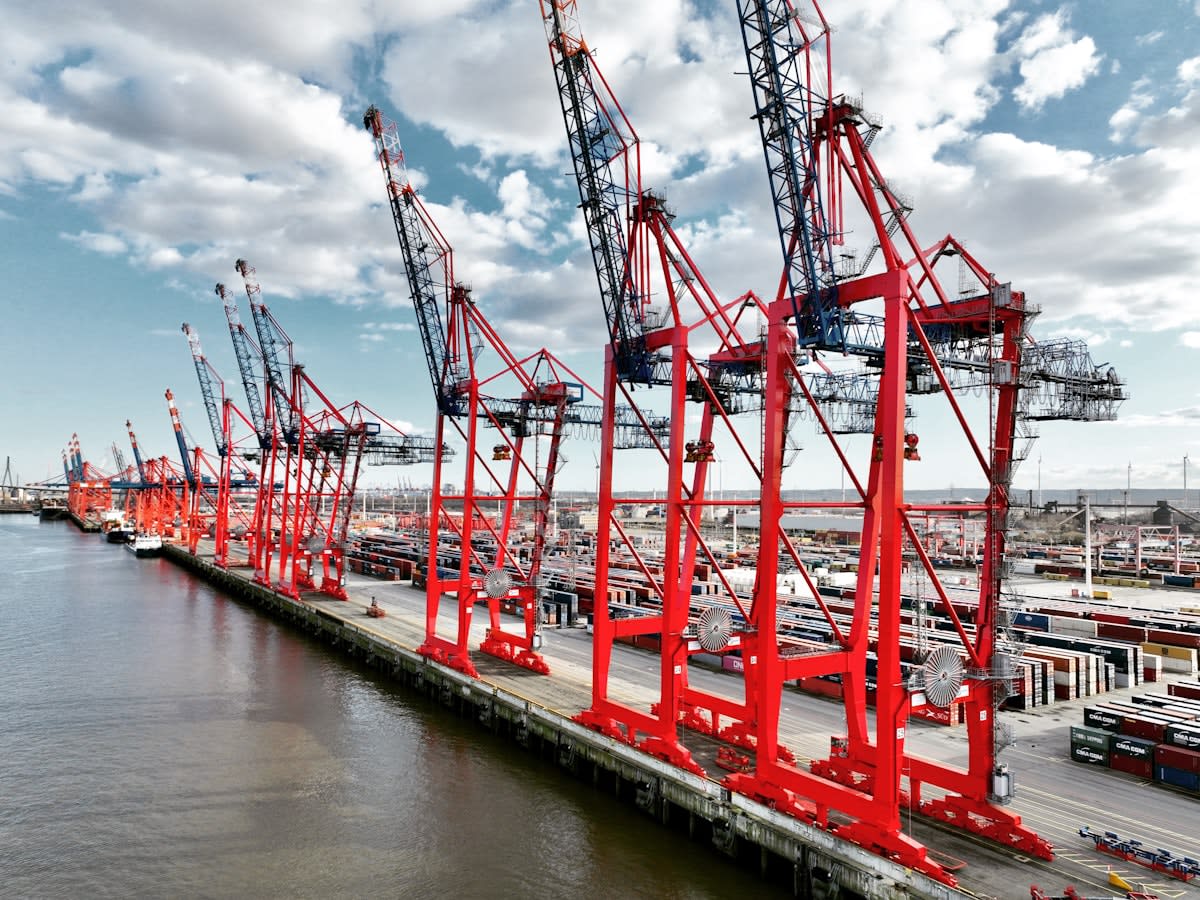 Industrial shipping port with automated cranes