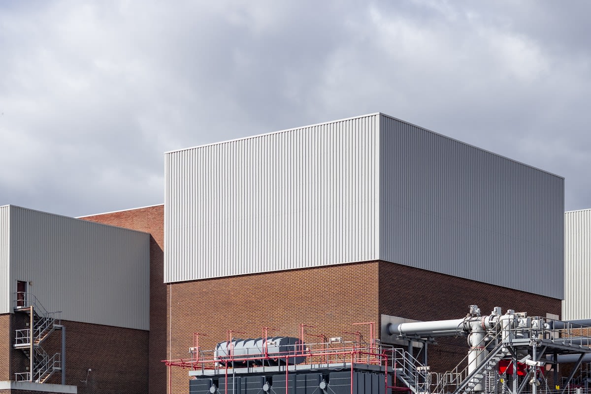 Industrial pharmaceutical manufacturing plant exterior