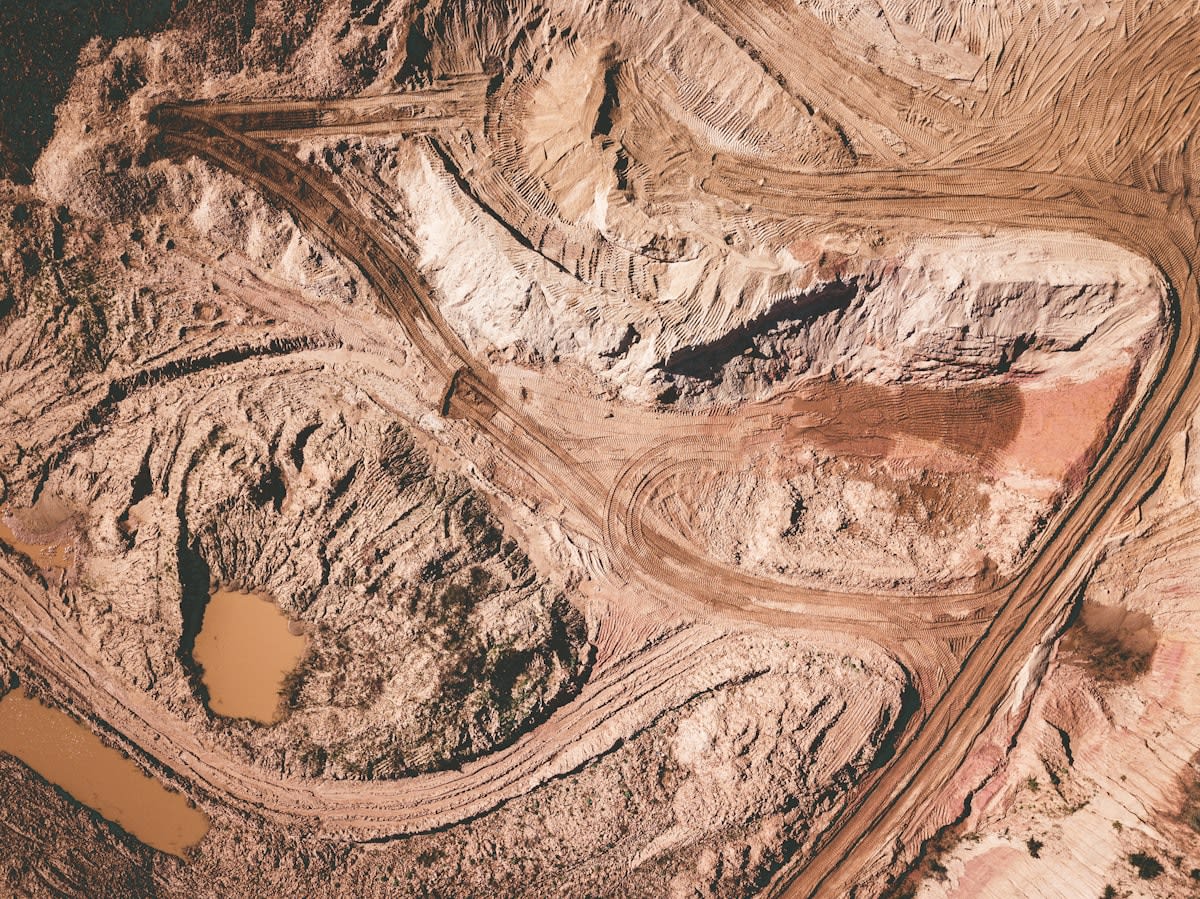 Open pit lithium mine aerial view