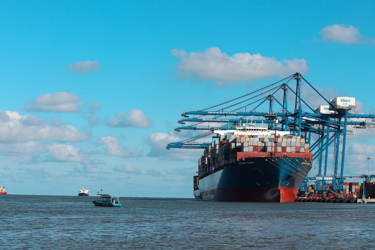 Massive container ship at a deep sea port