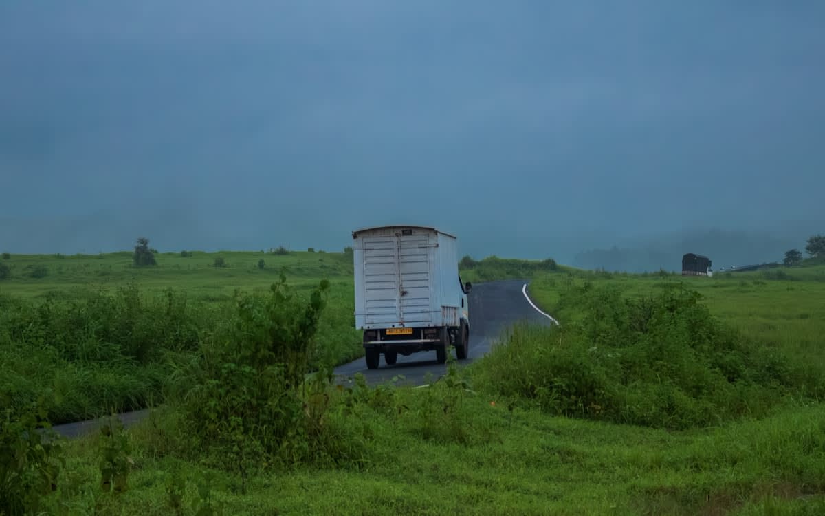 Last mile delivery truck in rural area