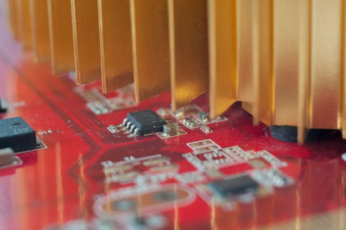 Close up of industrial heat sink and motherboard