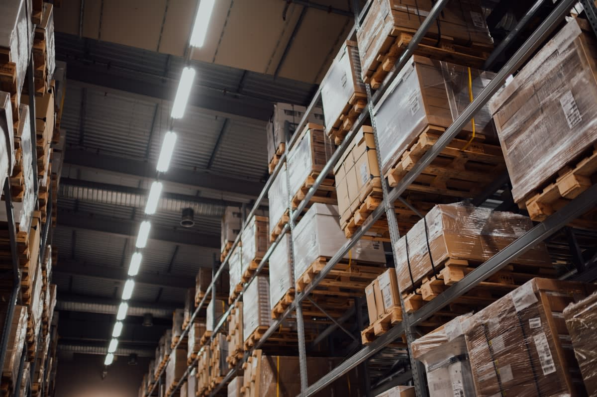 Modern warehouse logistics with digital interfaces