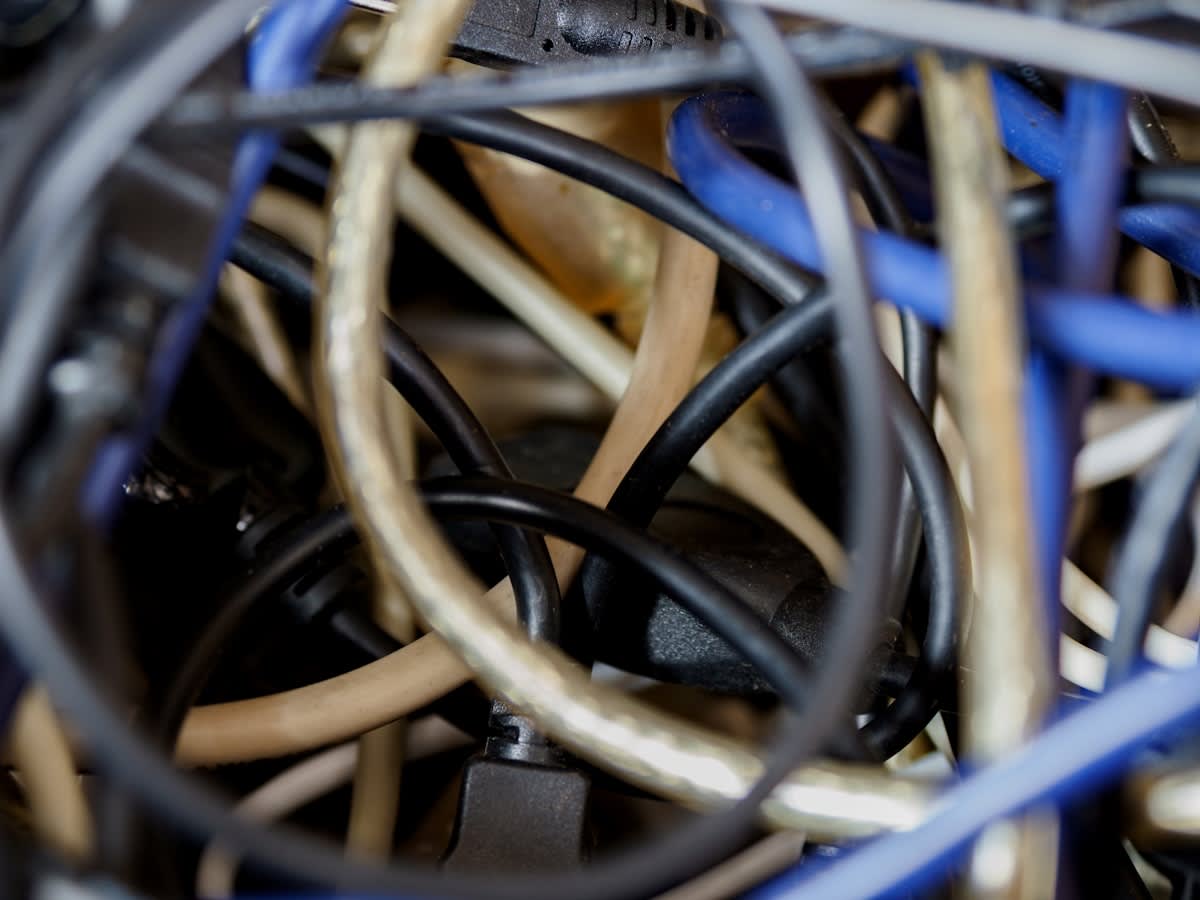 Close up of industrial wiring and seals