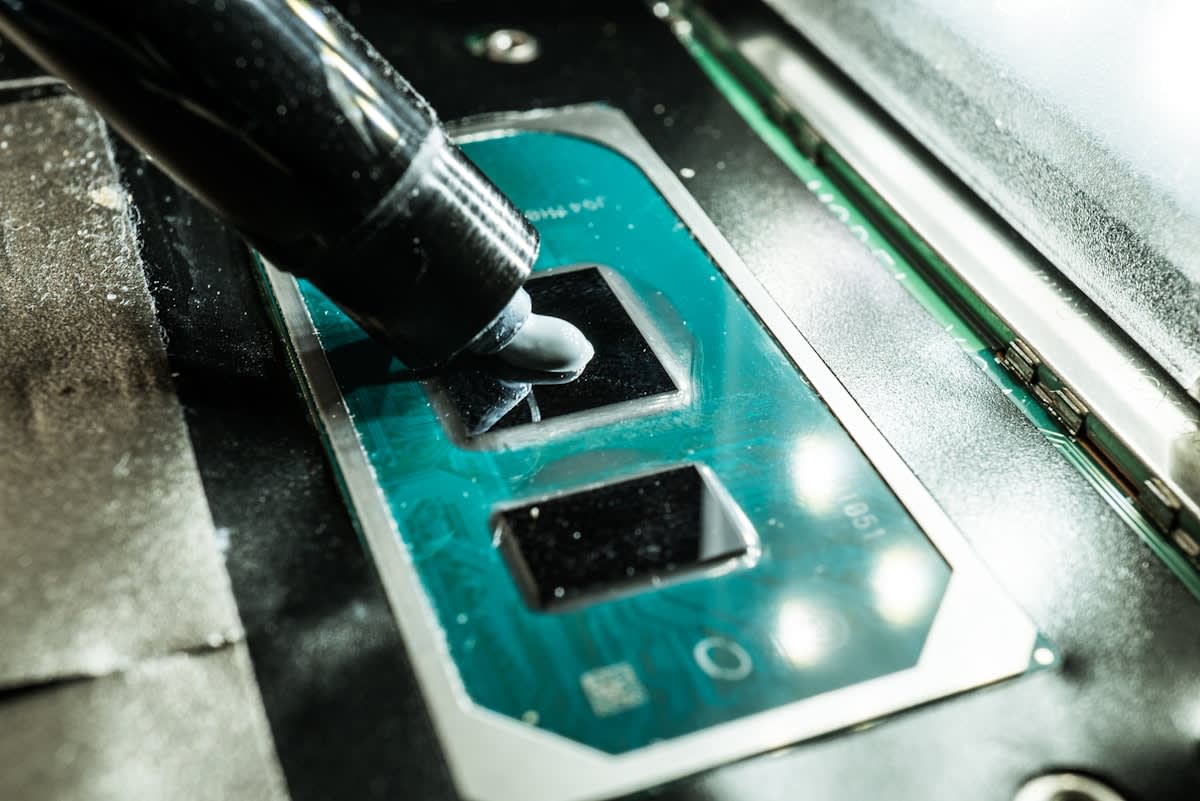 Close up of industrial thermal paste and heat sink