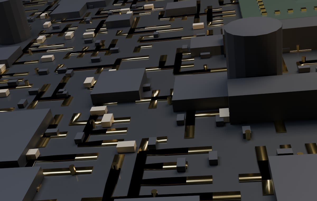 Abstract representation of digital gold and silicon wafers