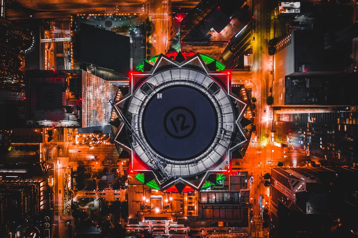 Abstract representation of a digital shield protecting a city