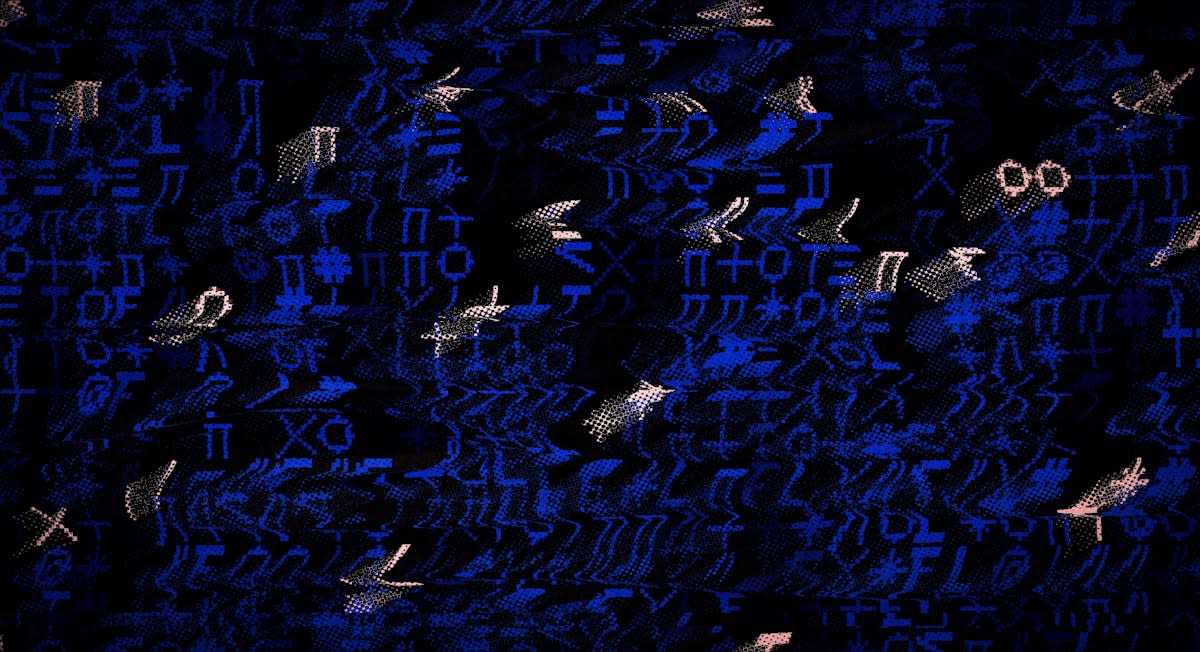 Abstract visualization of ancient scripts merging with digital binary code