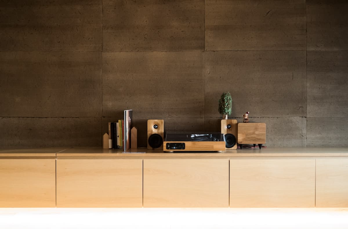 Minimalist high end audio equipment in a room