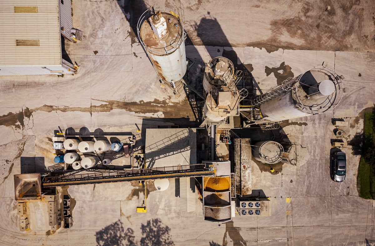 Aerial view of industrial fertilizer production plant