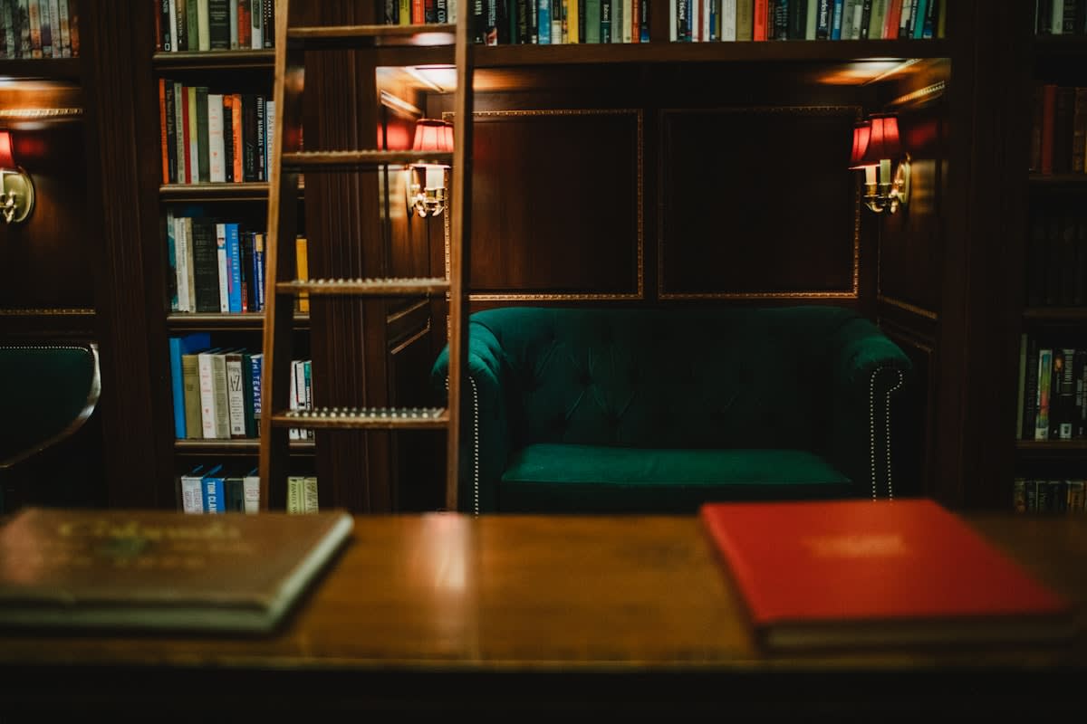 Minimalist luxury library with rare books