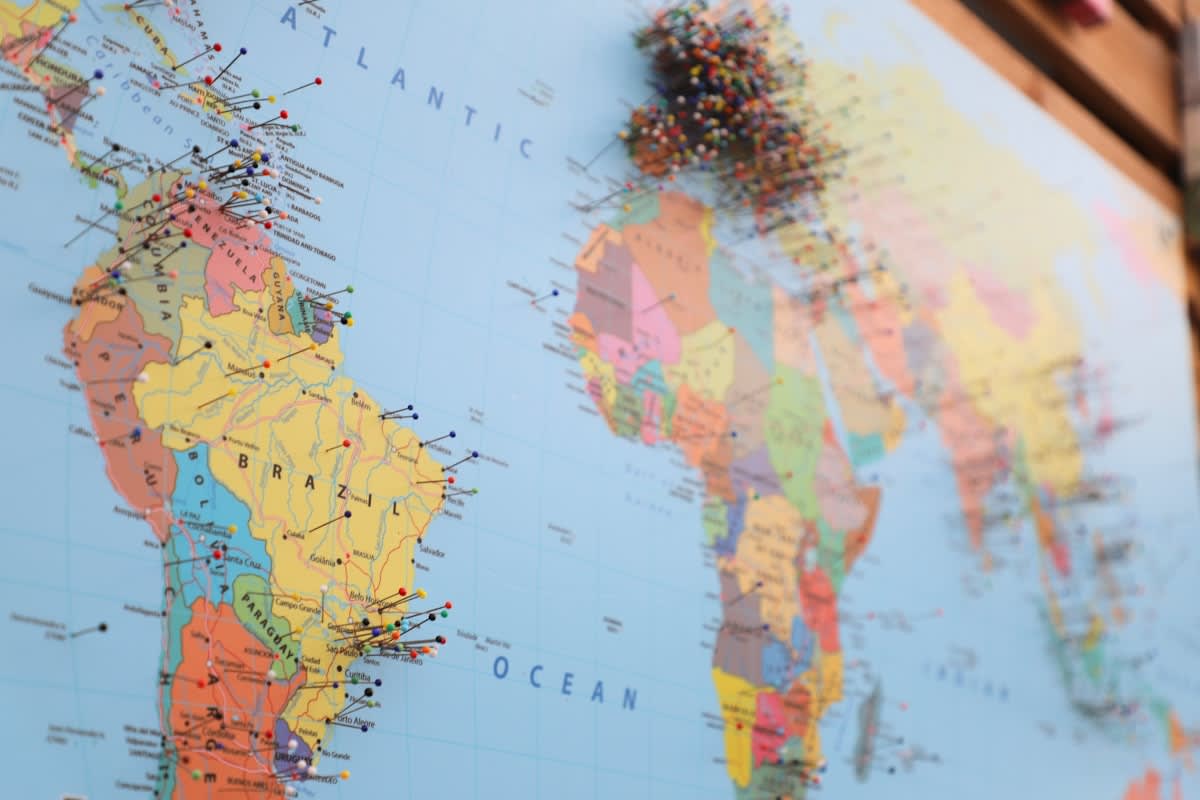 Global map showing interconnecting nodes of professional talent
