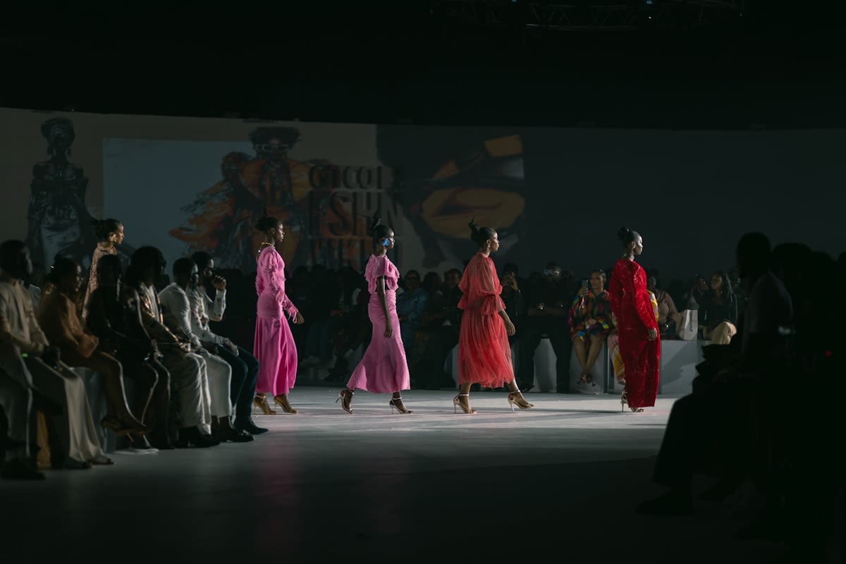 High fashion runway with vibrant African textiles