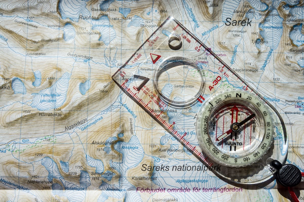 conceptual diagram of a compass and digital nodes