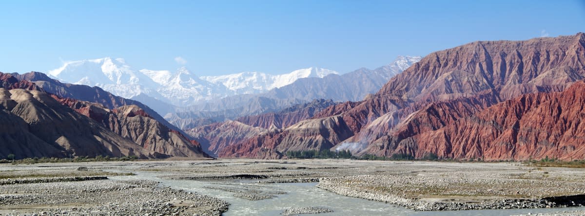 Dramatic snow capped peaks of the Pamir Mountains