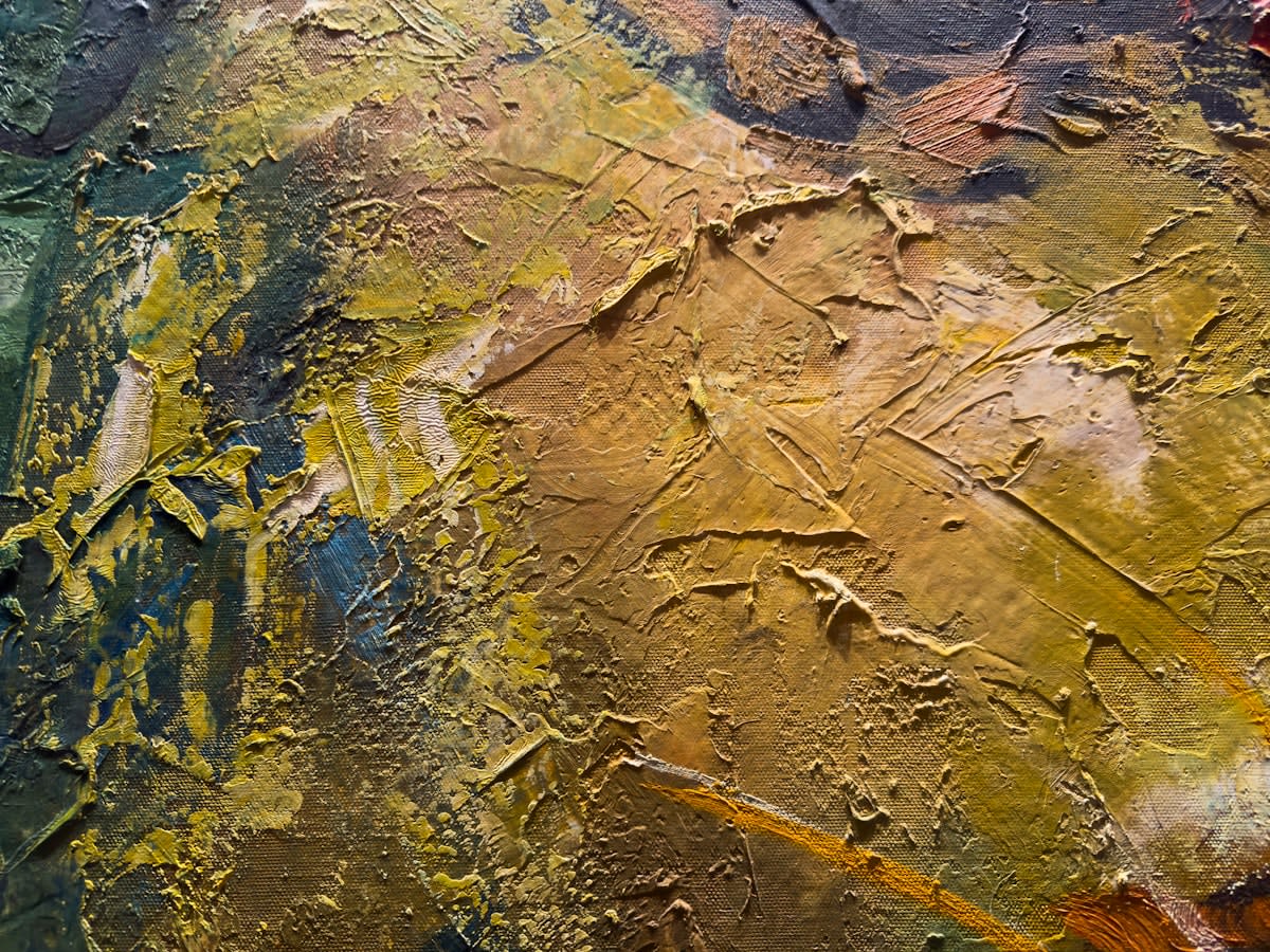 Close up of oil paint impasto texture on canvas