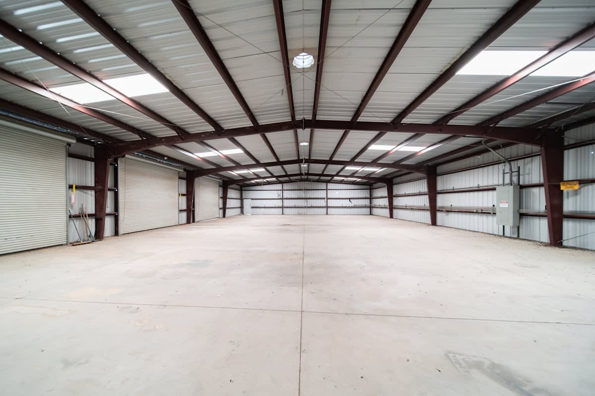 Industrial steel beams in a warehouse