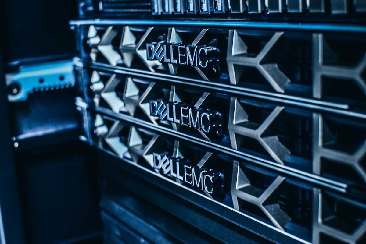 Close up of server racks in a modern data center
