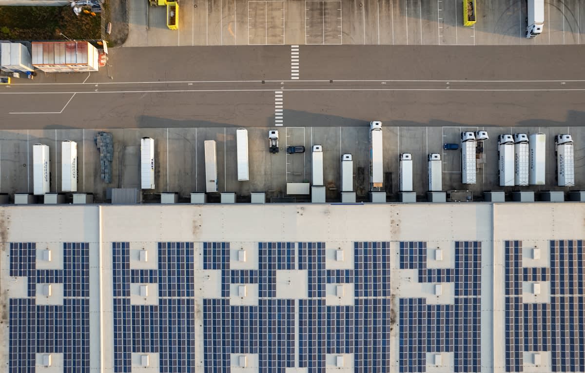modern logistics warehouse solar panels