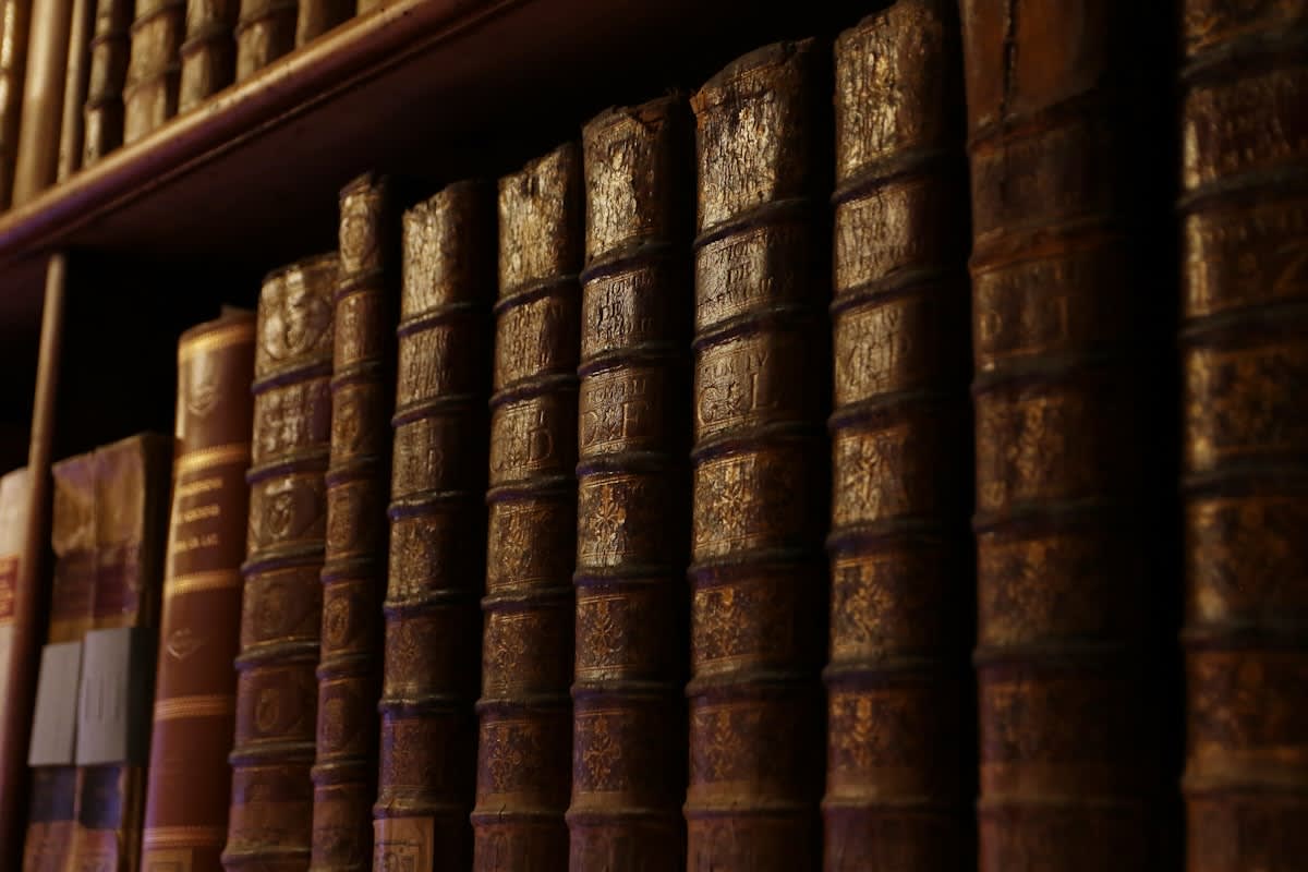 Dusty library archives with old books