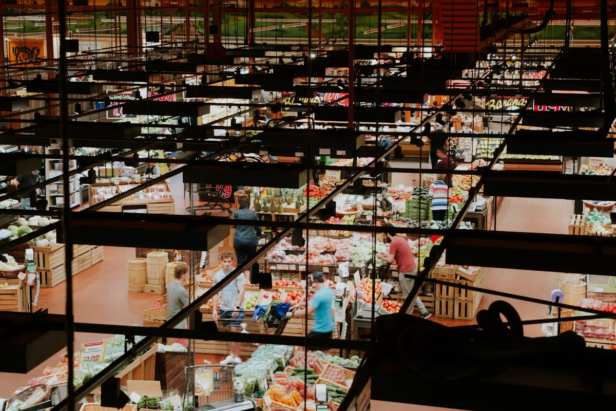 Modern automated warehouse with high ceilings and robotic systems