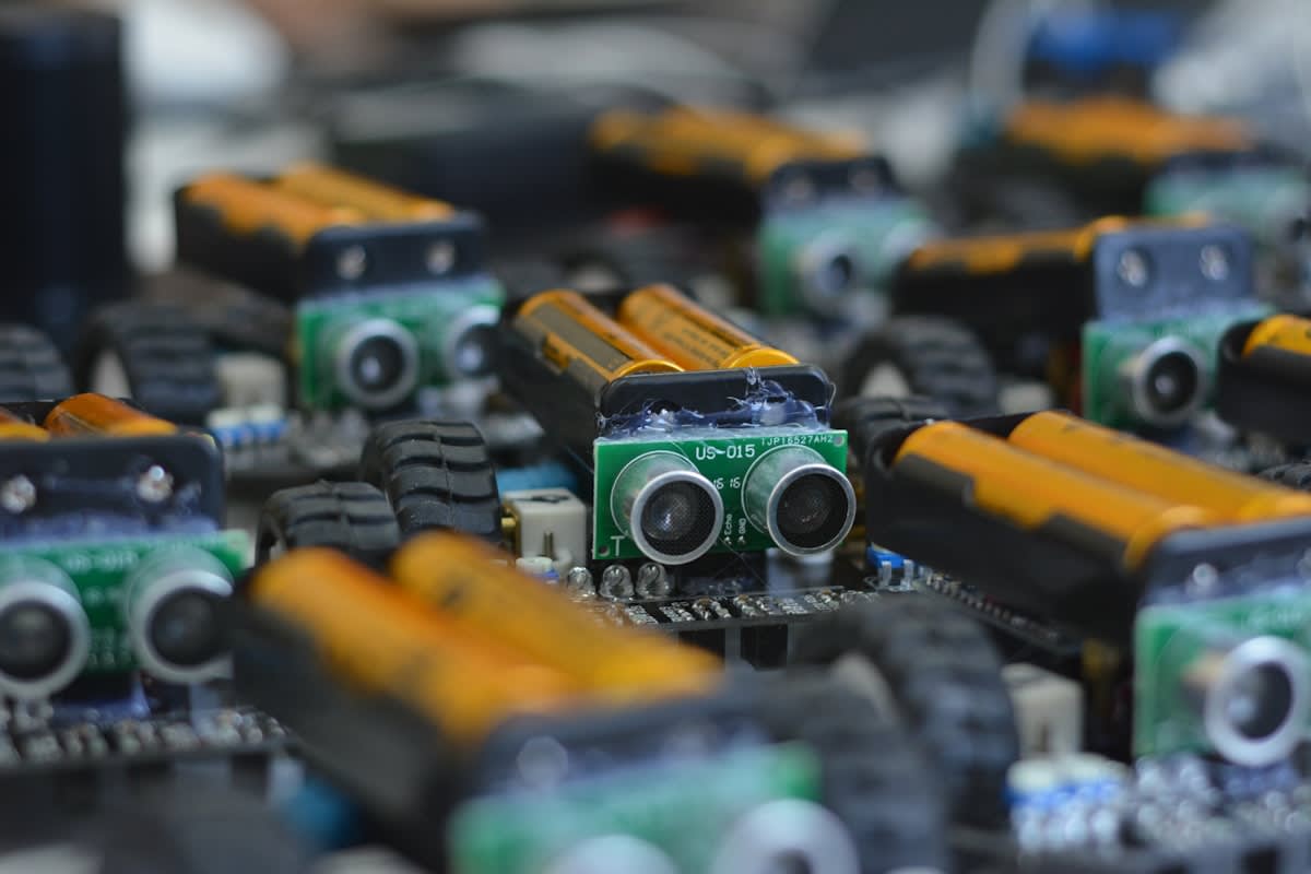 Close up of small robotic components