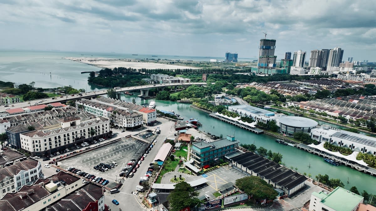 Aerial view of a shipping port in Southeast Asia