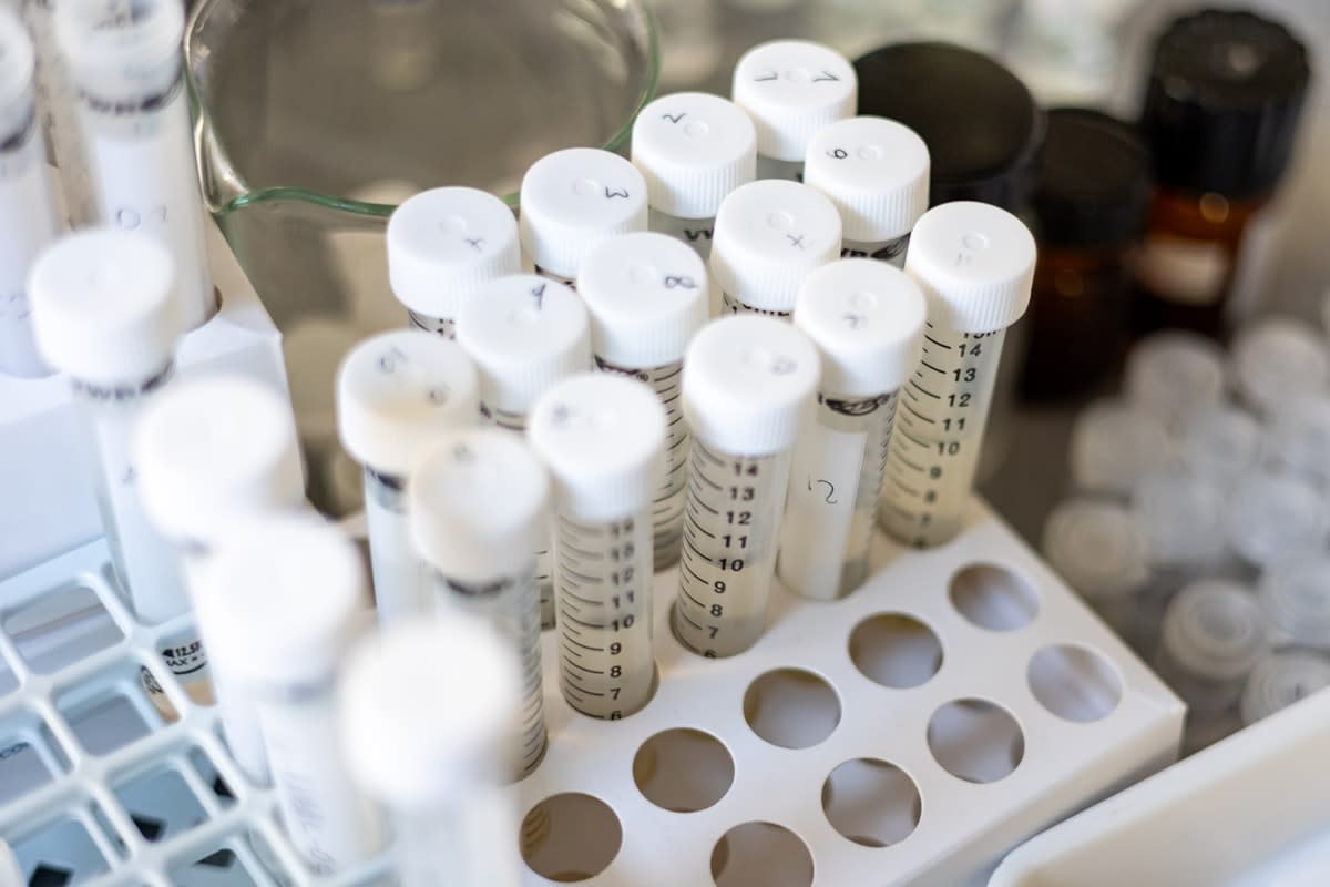 Close up of a blood vial in a centrifuge