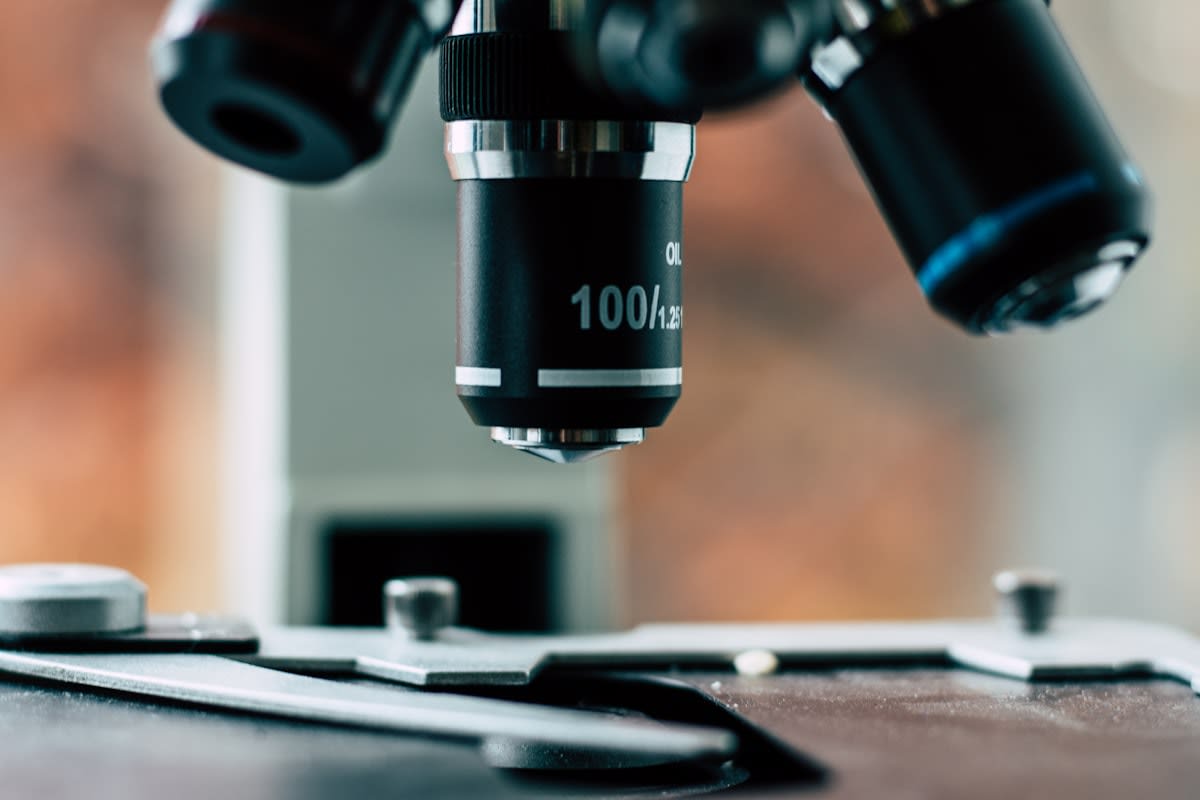 microscope and vials in a lab